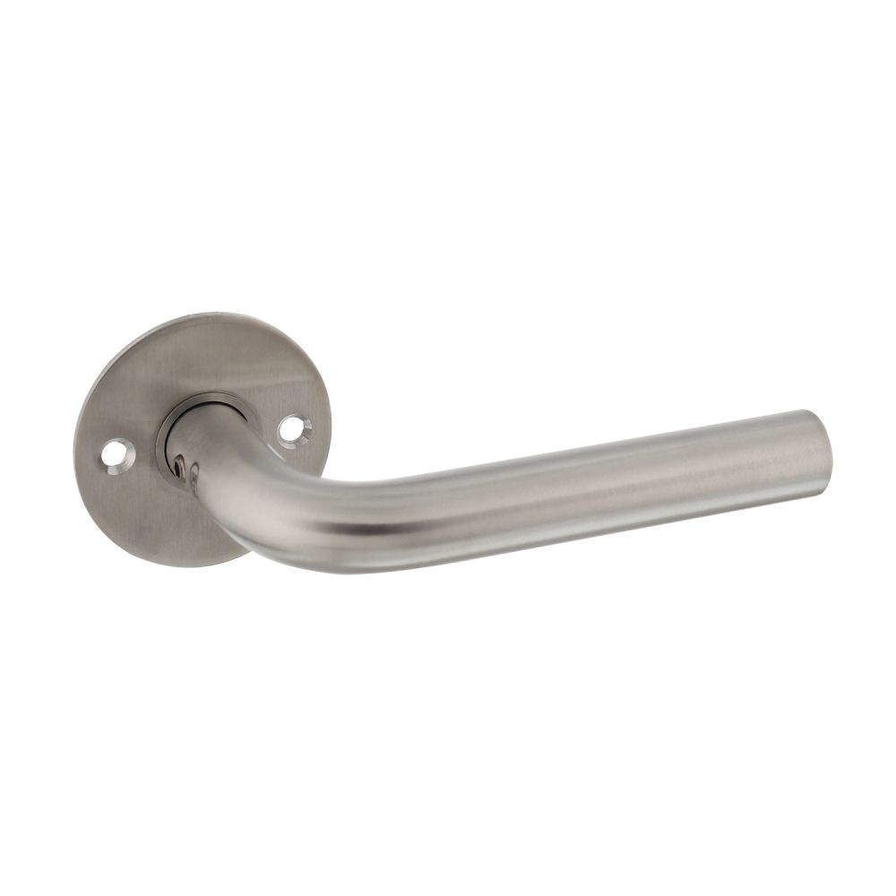 P+E Gatdeel deurkruk L-model op ronde rozet 8mm stift rvs geborsteld