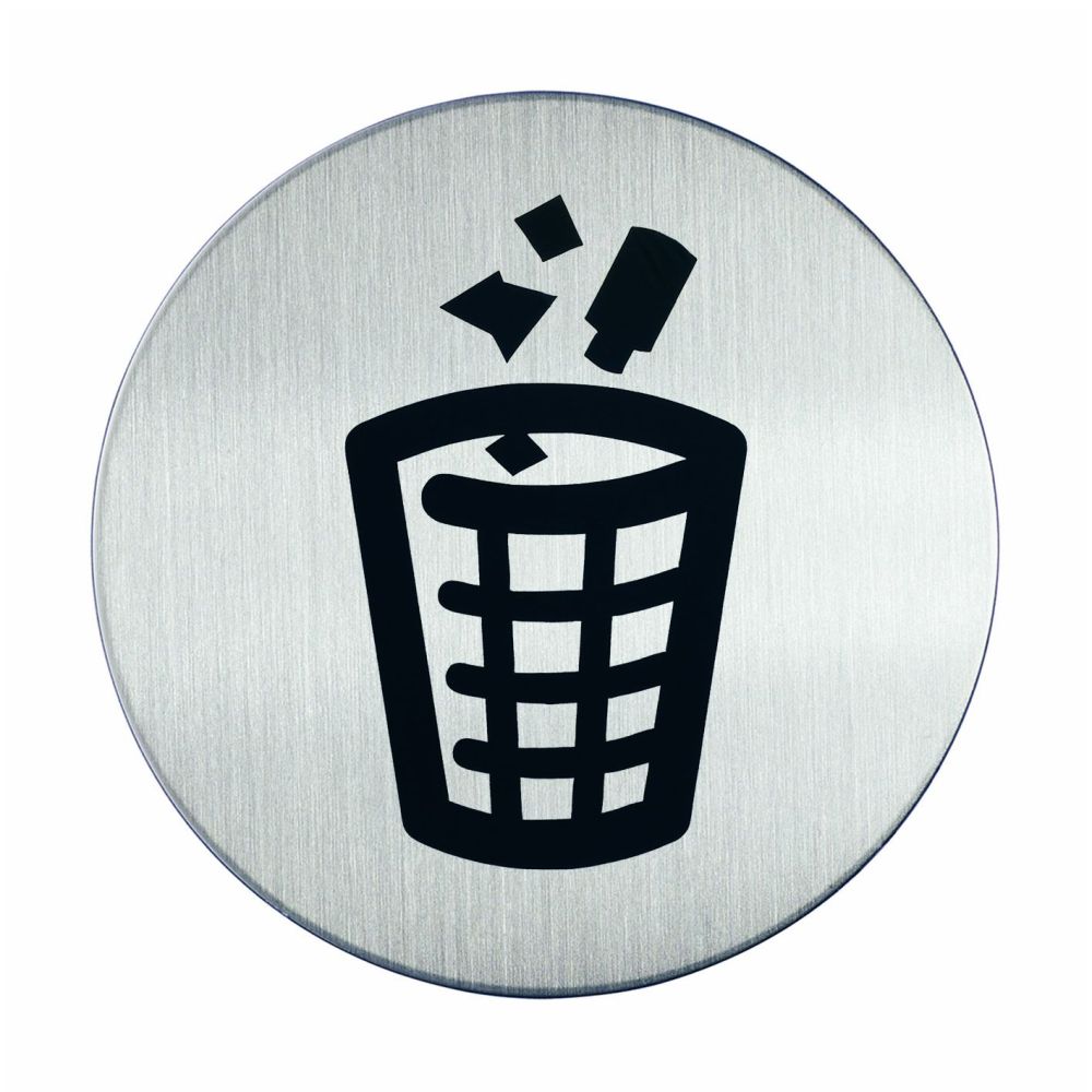 Pictogram zelfklevend rond afvalbak RVS