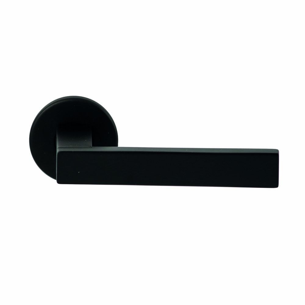 Deurkruk Phoenix Zwart op rond rozet 4mm dun