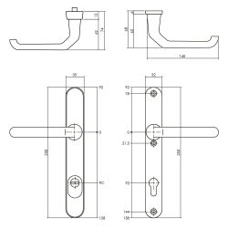 Veiligheidsbeslag SKG3 smal kruk/kruk profielcilindergat 92mm kerntrekbeveiliging aluminium/zwart
