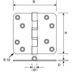 Kogellagerscharnier 76x76mm afgerond RVS/zwart