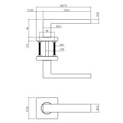 Deurkruk Hera op vierkant rozet met 7mm nokken antraciet