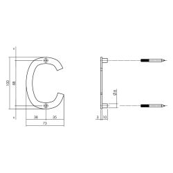 Huisletter C 100mm RVS