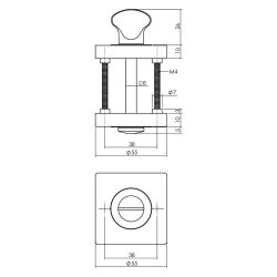 Rozet vierkant met toilet-/badkamersluiting met 7mm nokken 55x55x10mm antraciet