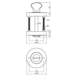 Rozet met toilet-/badkamersluiting verdekt 52x10mm met 7mm nokken antraciet