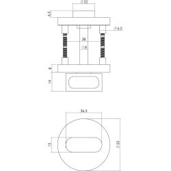 Rozet met toilet-/badkamersluiting zonder venster met nokken 7mm stift 53x8mm staal RVS