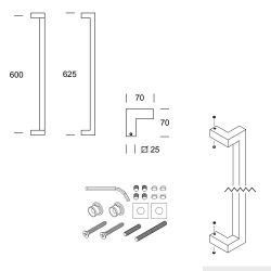 Handgreep Denver S vierkant haaks 625x25mm - mat zwart