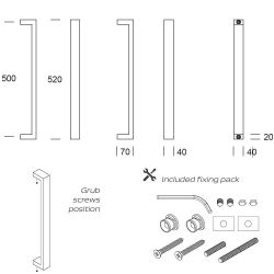 Handgreep Porto vierkant vlak 520mm - mat zwart