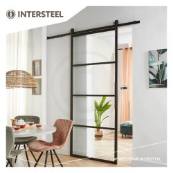 DIY schuifdeur Cubo incl. transparant glas 2150mm + zwart ophangsysteem Basic