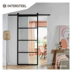 DIY schuifdeur Cubo incl. transparant glas 2350mm + zwart ophangsysteem Basic