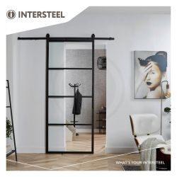 DIY schuifdeur Cubo incl. transparant glas 2350mm + zwart ophangsysteem Basic