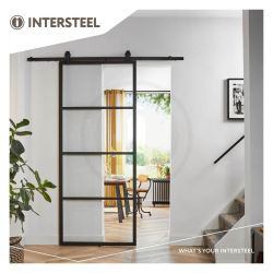 DIY schuifdeur Cubo incl. transparant glas 2350mm + zwart ophangsysteem Basic Top