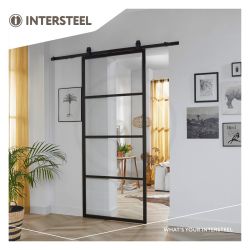 DIY schuifdeur Cubo incl. transparant glas 2350mm + zwart ophangsysteem Basic Top