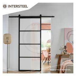 DIY schuifdeur Cubo incl. mat glas 2150mm + zwart ophangsysteem Basic