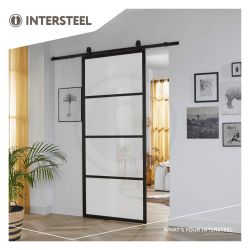 DIY schuifdeur Cubo incl. mat glas 2350mm + zwart ophangsysteem Basic Top