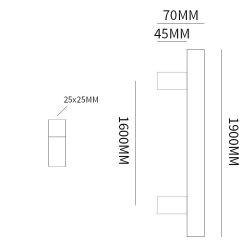 Handgreep T-model vierkant 25x1600x1900 mm RVS