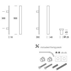 Handgreep Miami vierkant plat 800x10mm - mat zwart