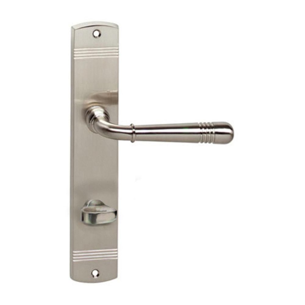 Deurkruk Emily op langschild met toilet-/badkamersluiting 78mm nikkel mat
