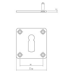Rozet vierkant met sleutelgat 42x42x2mm RVS