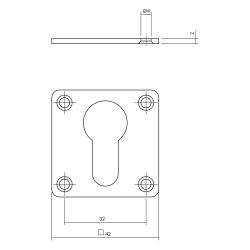 Rozet vierkant met profielcilindergat 42x42x2mm RVS