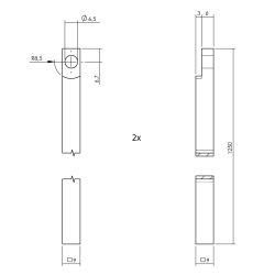 Krukespagnolet links L-recht incl. stangenset - RVS