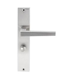 Deurkruk Seoul RVS op rechthoekig langschild WC63mm met 8mm stift