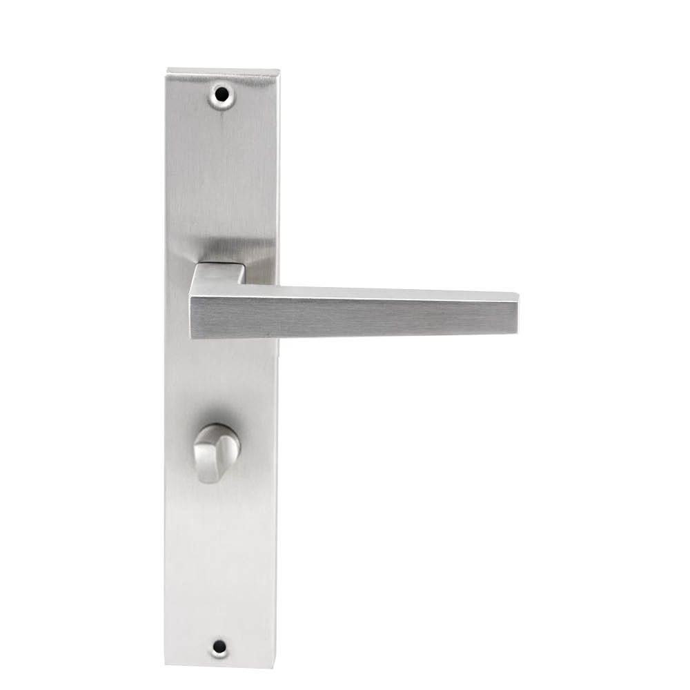 Deurkruk Seoul RVS op rechthoekig langschild WC63mm met 8mm stift