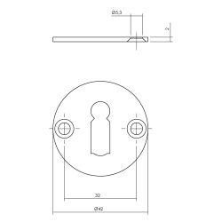Rozet met sleutelgat verdekt 42x2mm RVS