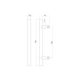 Deurgreep per stuk T-vorm 700x65x20 HoH 500mm RVS/mat zwart