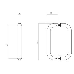 Deurgrepen per paar U-vorm 455x80x30mm HoH 425mm RVS