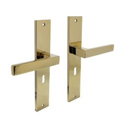 Deurkruk Hera op schild sleutelgat 56mm - PVD messing