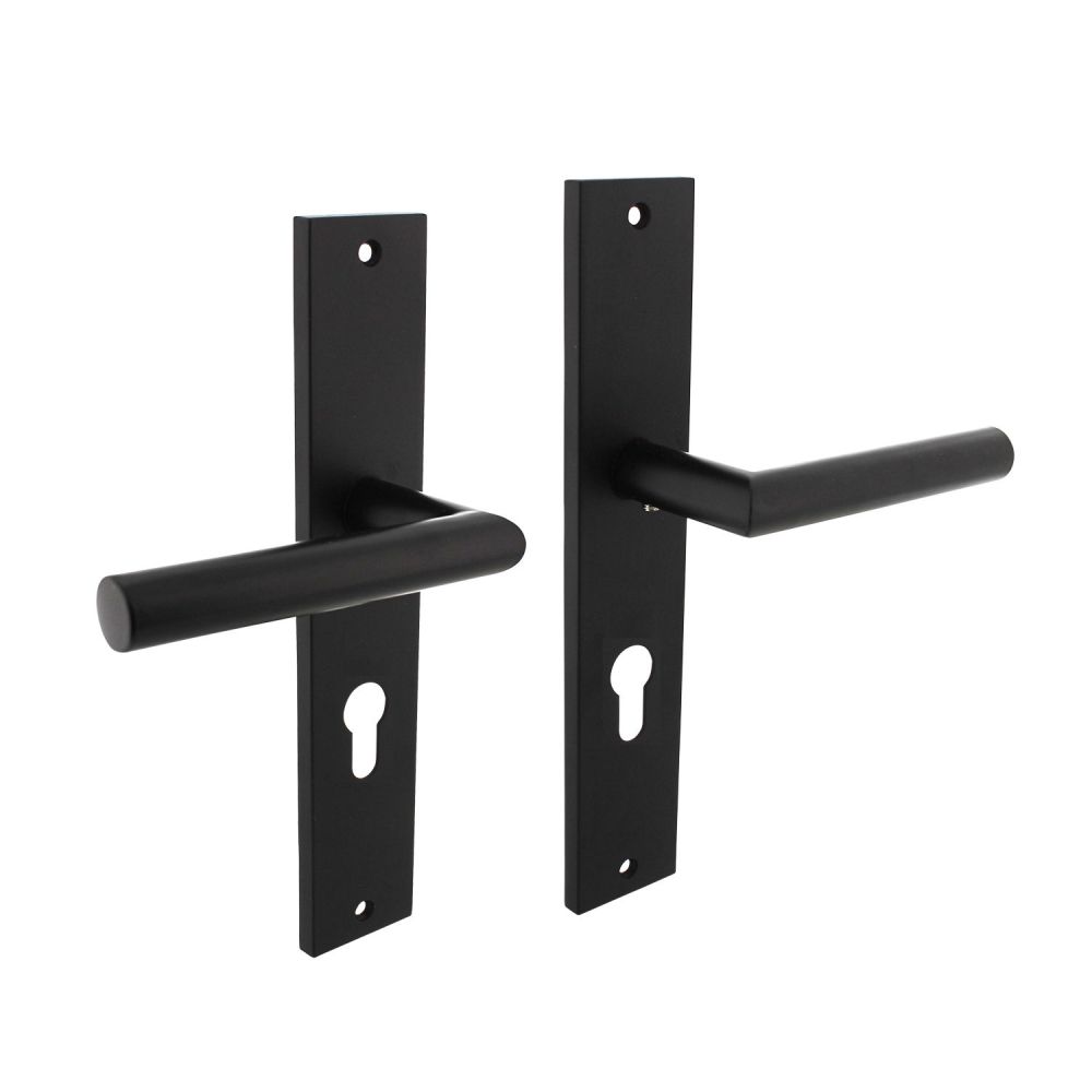 Deurkruk Bastian op schild profielcilinder 72mm - mat zwart