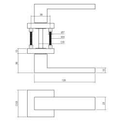 Intersteel Deurkruk Amsterdam op massieve vierkante rozet achterdeurbeslag - RVS/mat zwart