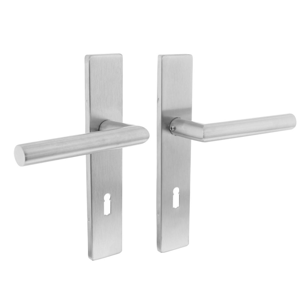 Intersteel Deurkruk Hoek 90° op rechthoekig schild sleutelgat 72mm RVS