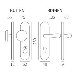 Voordeurset Kira PC55 Basel-Silvia links - messing getrommeld