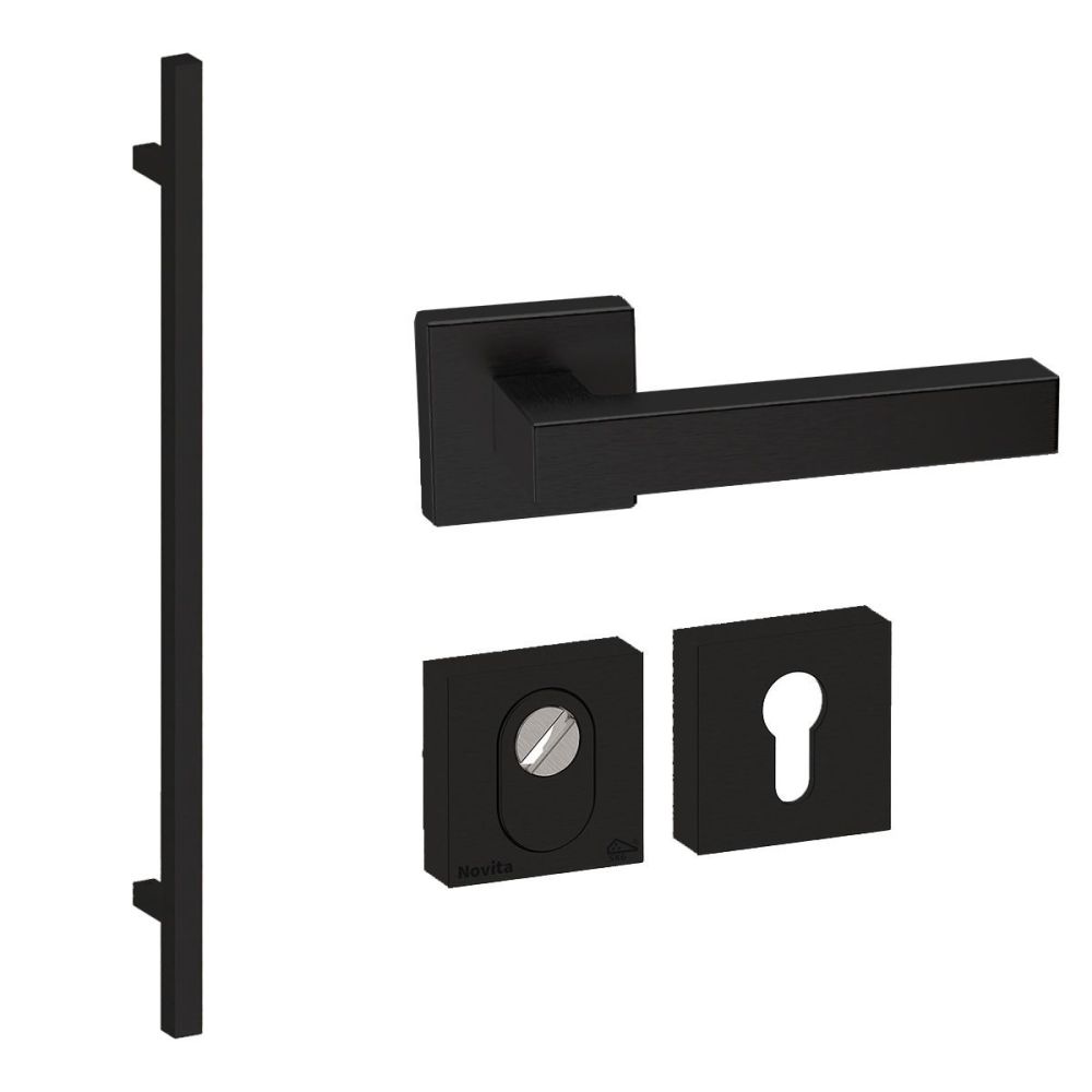 Voordeurset vierkant 3-delig met greep 1160mm zwart anti-kerntrek SKG***