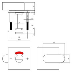 Intersteel Rozet vierkant met toilet-badkamersluiting comfort plat verdekt 50x50x5mm RVS