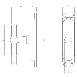 Intersteel set T-kruk-espagnolet incl. stangenset 2x125cm - chroom