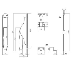 Intersteel set pomp-espagnolet Ton Basic incl. stangenset 2x125 cm - messing gelakt/ebbenhout