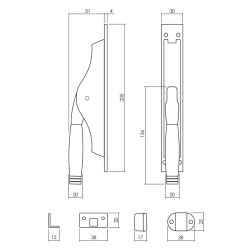 Intersteel set pomp-espagnolet Ton 222 incl. stangenset 2x125 cm - nikkel mat/ebbenhout
