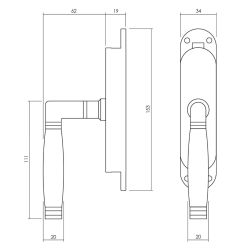 Intersteel set kruk-espagnolet links Ton 222 incl. stangenset 2x125 cm - nikkel mat/ebbenhout