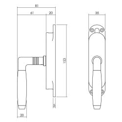 Intersteel set kruk-espagnolet rechts Ton 400 incl. stangenset 2x125 cm - nikkel/ebbenhout