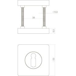 Intersteel sleutelrozetten vierkant 55x55x10mm met nokken - mat zwart