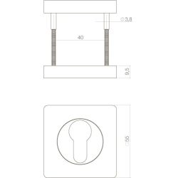 Intersteel cilinderrozetten vierkant 55x55x10mm met nokken - mat zwart
