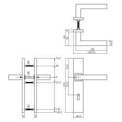 Intersteel Deurkruk Vierkant op rechthoekig schild sleutelgat 72mm RVS