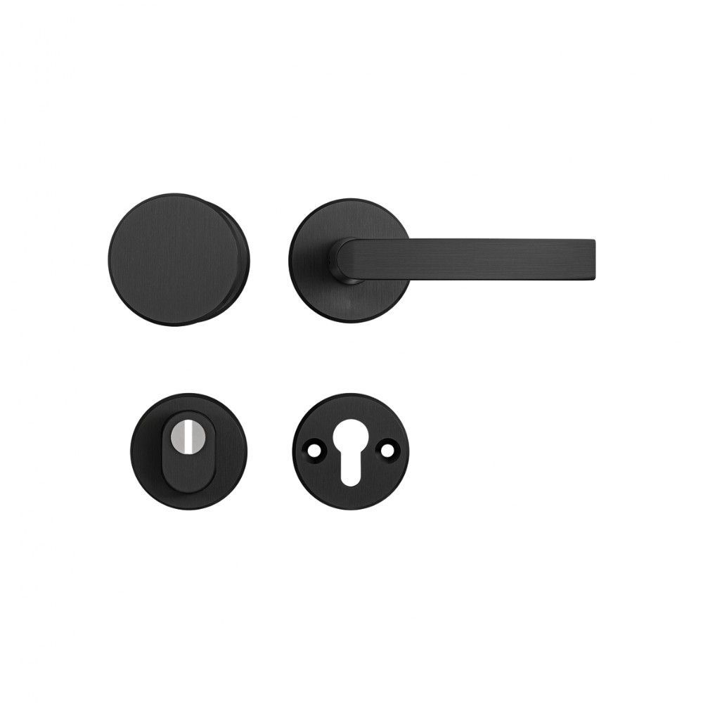 AXA set veiligheidsbeslag voordeur ronde knop/kruk met kerntrekbeveiliging SKG3 - aluminium/zwart