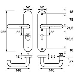 AXA veiligheidsbeslag achterdeur Oval Plus U kruk/kruk PC55 met kerntrekbeveiliging SKG3 - aluminium/zwart