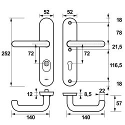 AXA veiligheidsbeslag achterdeur Oval Plus U kruk/kruk PC72 met kerntrekbeveiliging SKG3 - aluminium/zwart