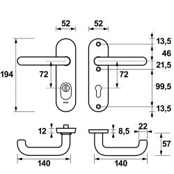 AXA veiligheidsbeslag achterdeur Oval Plus kortschild U kruk/kruk PC72met kerntrekbeveiliging SKG3 - aluminium
