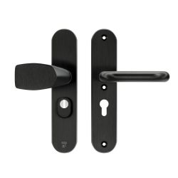 AXA veiligheidsbeslag voordeur Oval Plus Wing knop/U-kruk PC55 met kerntrekbeveiliging SKG3 - aluminium/zwart